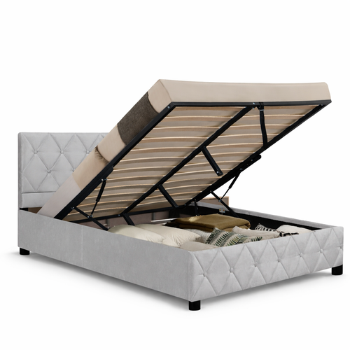 Lit Coffre Enfant 90x190 Cm Avec Tête De Lit De Décoration Couture Bouton Et Sommier à Lattes, Gris