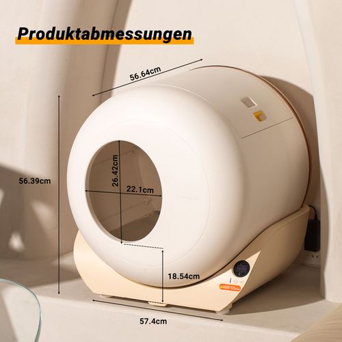 Bac à Litière Autonettoyant Pour Chat Avec Capteur, Veilleuse, Tambour Amovible