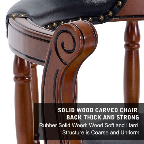 Tabouret De Bar Pivotant 360°, Assise En Cuir Véritable Rembourrée, Dossier Incurvé, Noir