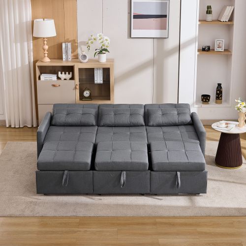 Canapé Convertible 3 Places Modulable Et Pliable Avec Rangement, Gris