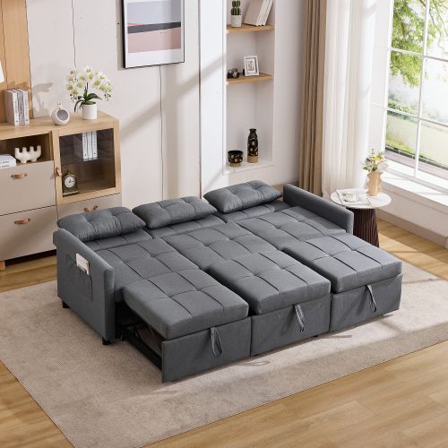 Canapé Convertible 3 Places Modulable Et Pliable Avec Rangement, Gris
