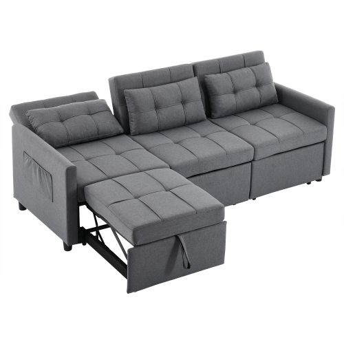 Canapé Convertible 3 Places Modulable Et Pliable Avec Rangement, Gris