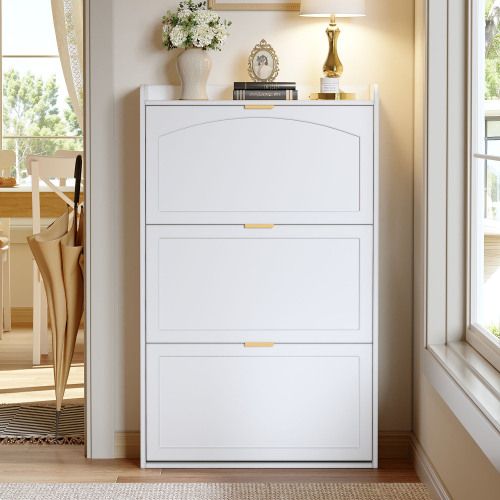 Meuble à Chaussures Étroit 76x23x118 Cm, 3 Abattants, Blanc