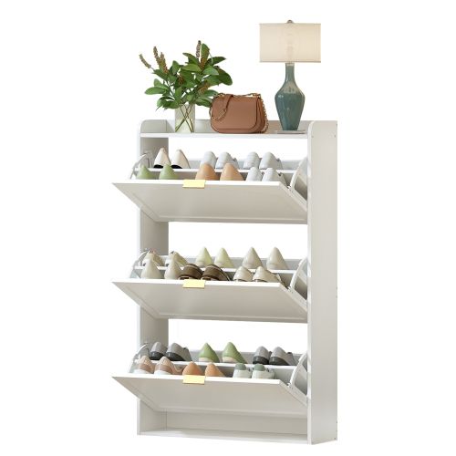 Meuble à Chaussures Étroit 76x23x118 Cm, 3 Abattants, Blanc