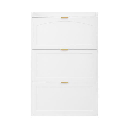 Meuble à Chaussures Étroit 76x23x118 Cm, 3 Abattants, Blanc