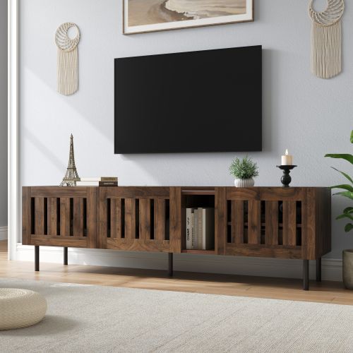 Meuble TV 160 Cm, Avec 3 Portes, 4 Étagères, Niche Ouverte, Marron