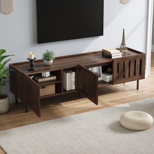 Meuble TV 160 Cm, Avec 3 Portes, 4 Étagères, Niche Ouverte, Marron