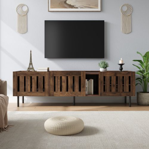 Meuble TV 160 Cm, Avec 3 Portes, 4 Étagères, Niche Ouverte, Marron