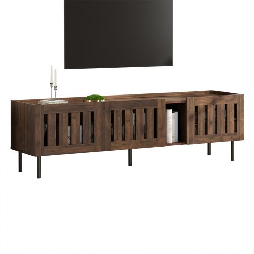 Meuble TV 160 Cm, Avec 3 Portes, 4 Étagères, Niche Ouverte, Marron