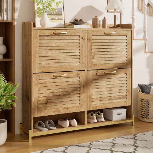 Meuble à Chaussures Moderne Avec 4 Portes, Structure Métallique Et Étagère