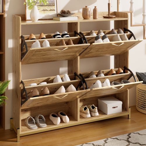 Meuble à Chaussures Moderne Avec 4 Portes, Structure Métallique Et Étagère