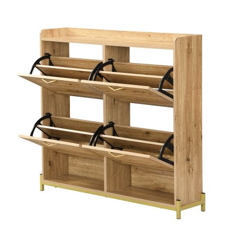 Meuble à Chaussures Moderne Avec 4 Portes, Structure Métallique Et Étagère