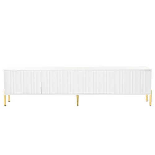 Meuble TV 190 Cm Avec 4 Portes, Pieds Dorés, Pas De Poignée, Blanc