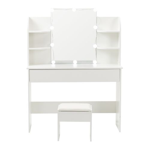 Coiffeuse Éclairée Blanche Avec Miroir 3 Volets Et Tabouret