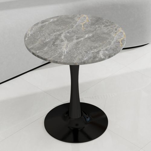 Bout de canapé Ronde En Marbre Artificiel Noir Et Gris