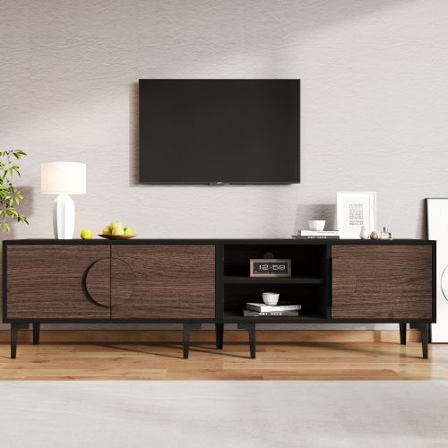 Meuble TV 180 Cm Avec 3 Portes, 2 Niches Ouvertes, Couleur Bois Foncé