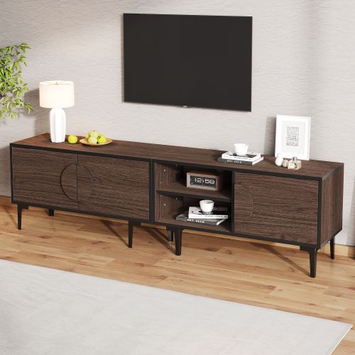Meuble TV 180 Cm Avec 3 Portes, 2 Niches Ouvertes, Couleur Bois Foncé