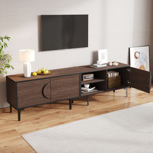 Meuble TV 180 Cm Avec 3 Portes, 2 Niches Ouvertes, Couleur Bois Foncé