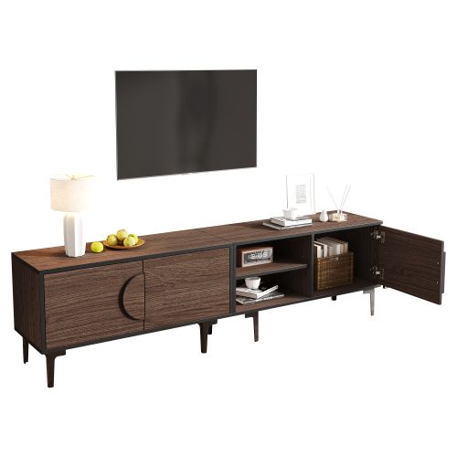 Meuble TV 180 Cm Avec 3 Portes, 2 Niches Ouvertes, Couleur Bois Foncé