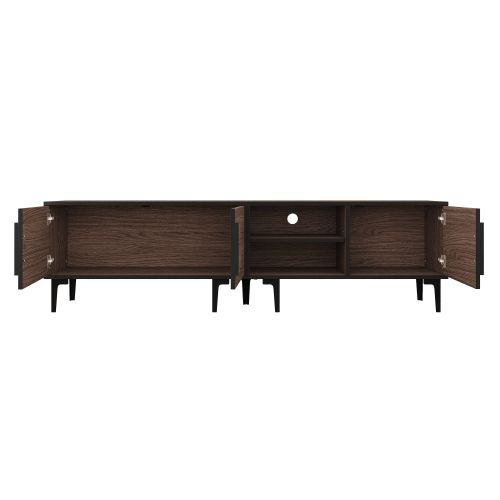 Meuble TV 180 Cm Avec 3 Portes, 2 Niches Ouvertes, Couleur Bois Foncé
