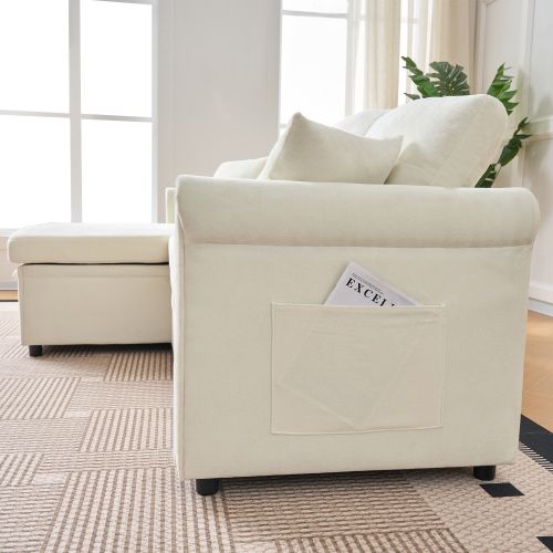 Canapé D'angle Convertible Réversible 3 Places Avec Coffre En Chenille Beige