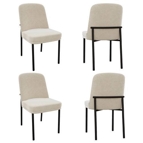 Lot De 4 Chaises De Salle à Manger, Assise Épaisse, Piètement Métal Noir, Velours, Beige
