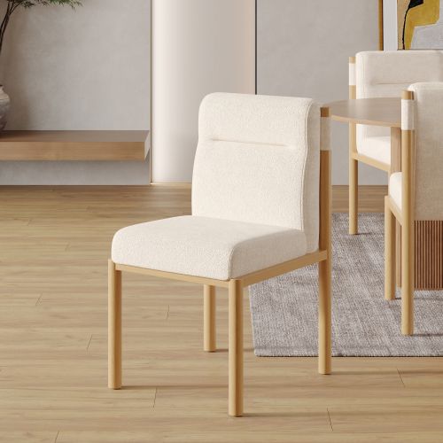 Lot De 2 Chaises De Salle à Manger, Assise Épaisse En Sherpa, Piètement Effet Chêne, Beige