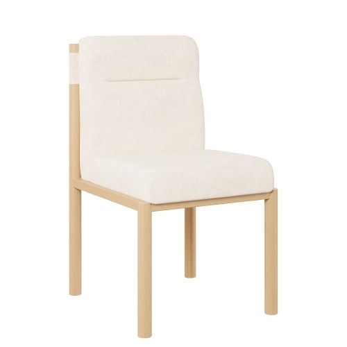 Lot De 2 Chaises De Salle à Manger, Assise Épaisse En Sherpa, Piètement Effet Chêne, Beige