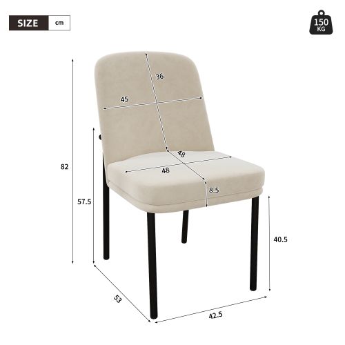 Lot De 6 Chaises De Salle à Manger, Assise Rembourrée En Velours, Piètement Métal Noir, Beige
