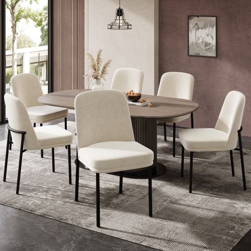 Lot De 6 Chaises De Salle à Manger, Assise Rembourrée En Velours, Piètement Métal Noir, Beige