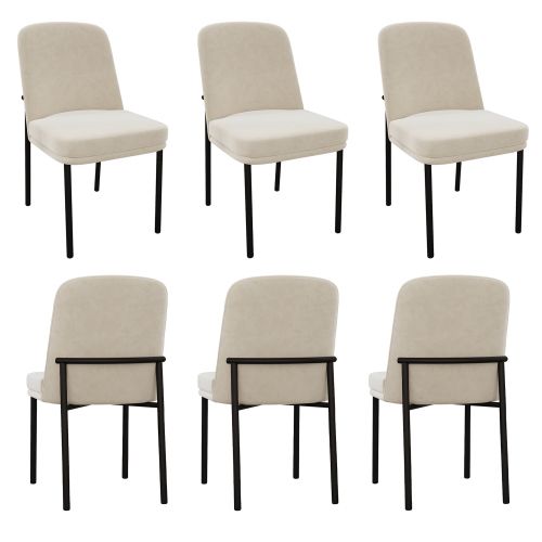 Lot De 6 Chaises De Salle à Manger, Assise Rembourrée En Velours, Piètement Métal Noir, Beige