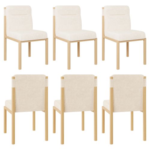 Lot De 6 Chaises De Salle à Manger, Assise Épaisse En Sherpa, Piètement Métal Effet Chêne, Beige