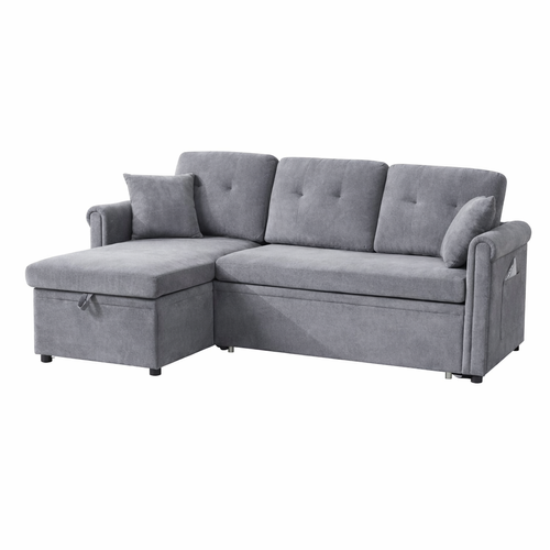 Canapé D’angle Convertible Avec Rangement Et Méridienne Réversible En Chenille Gris