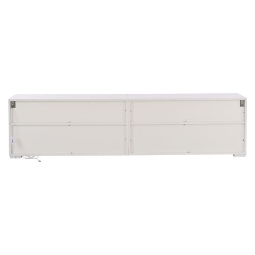 Meuble TV 180 Cm, Brillante, 2 Portes, 2 Tiroirs, 4 Niches Ouvertes, Avec LED, Blanc Et Noir