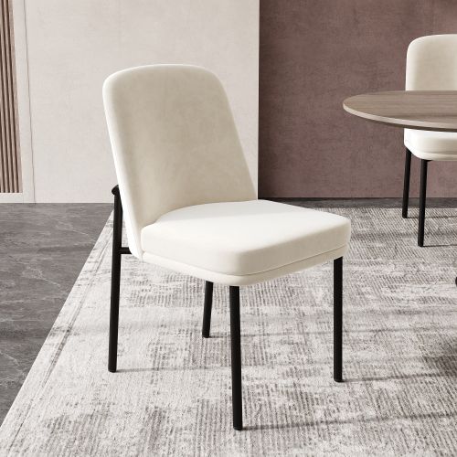 Lot De 2 Chaises De Salle à Manger, Assise Épaisse En Velours, Piètement Métal Noir, Beige