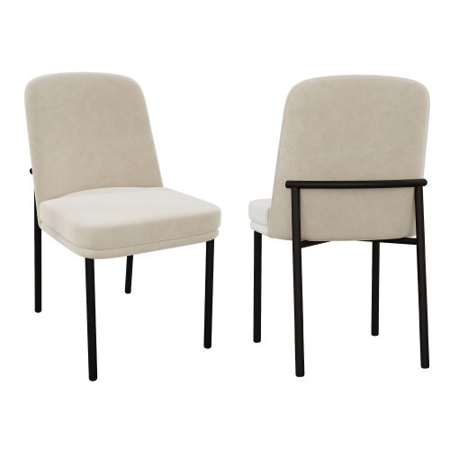 Lot De 2 Chaises De Salle à Manger, Assise Épaisse En Velours, Piètement Métal Noir, Beige