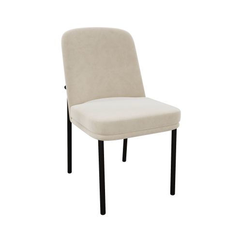 Lot De 2 Chaises De Salle à Manger, Assise Épaisse En Velours, Piètement Métal Noir, Beige