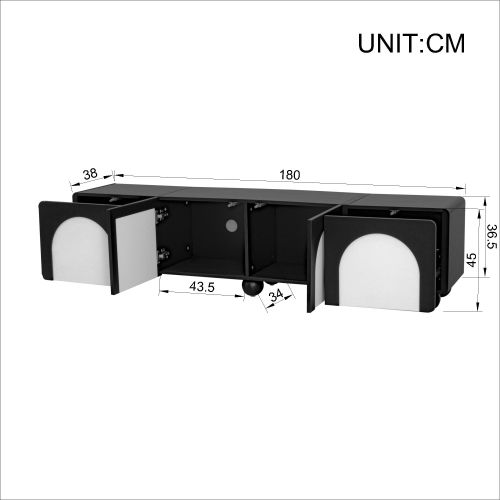 Meuble TV 180 Cm Avec 2 Portes Et 2 Tiroirs, Noir Mat Et Blanc