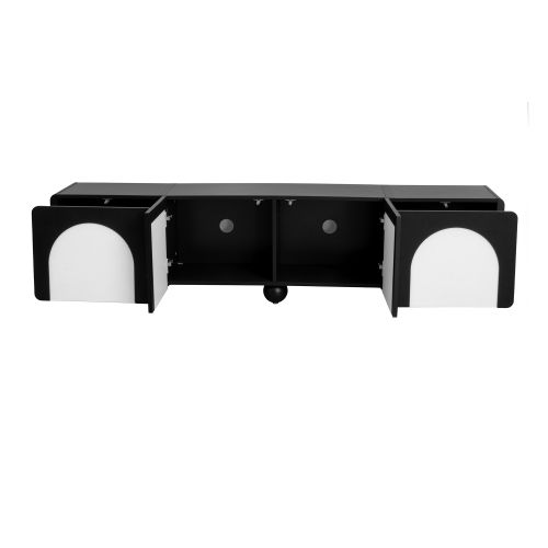 Meuble TV 180 Cm Avec 2 Portes Et 2 Tiroirs, Noir Mat Et Blanc