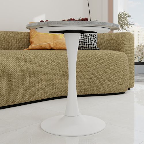 Bout de canapé Ronde En Marbre Artificiel Gris Et Blanc