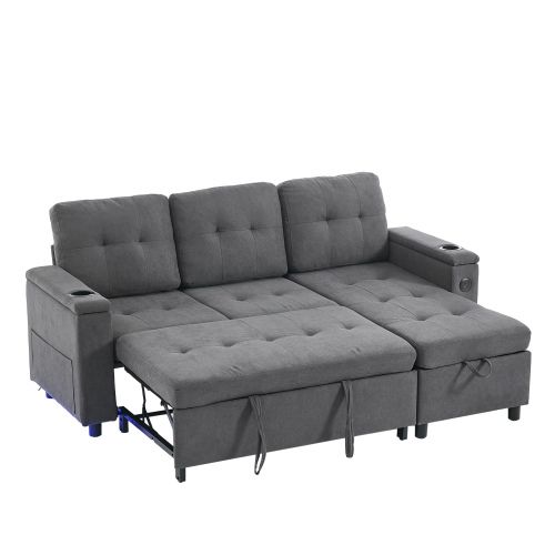 Canapé D’angle Convertible 3 Places Avec Rangement Intégré Et LED