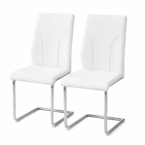 Lot De 2 Chaises De Salle à Manger, En Pu, Piètement Métal Argenté, Blanc Et Argent