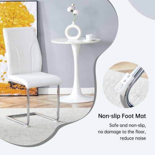 Lot De 2 Chaises De Salle à Manger, En Pu, Piètement Métal Argenté, Blanc Et Argent