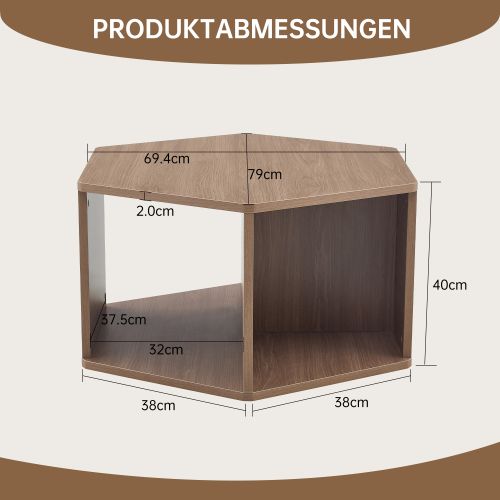 Table Basse Hexagonale Marron, Pieds Cylindriques En Mdf