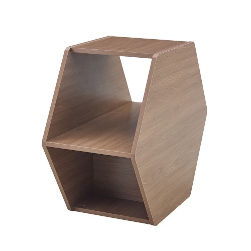 Table Basse Hexagonale Marron, Pieds Cylindriques En Mdf