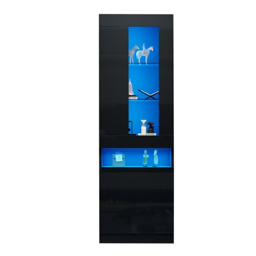 Vitrine Noire 50x40x180 Cm, Vitrine De Rangement Avec Éclairage LED, 2 Portes