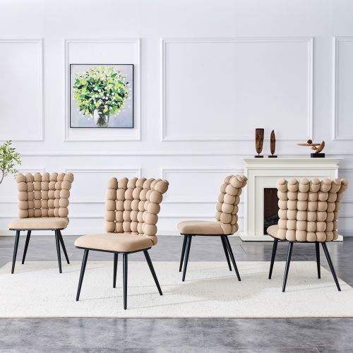 Lot De 2 Chaises De Salle à Manger En Velours, Piètement Métal Noir, Camel