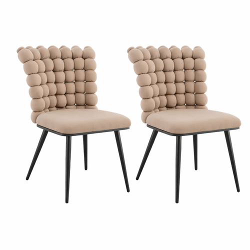 Lot De 2 Chaises De Salle à Manger En Velours, Piètement Métal Noir, Camel