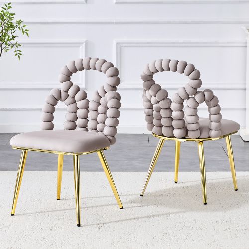 Lot De 2 Chaises De Salle à Manger, Assise Velours, Piètement Métal, Gris Clair