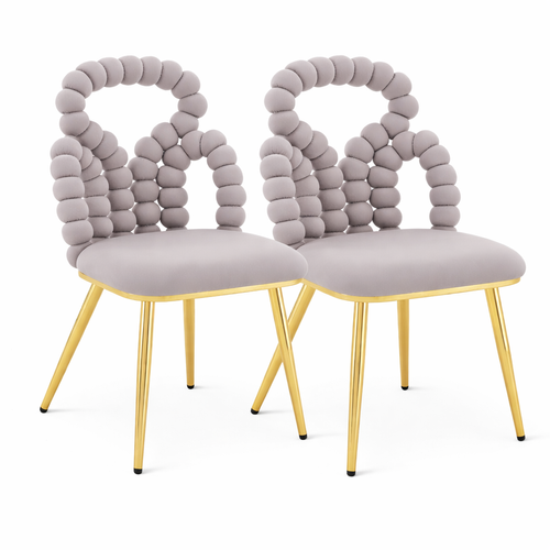 Lot De 2 Chaises De Salle à Manger, Assise Velours, Piètement Métal, Gris Clair